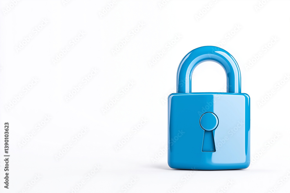 digital lock icon, cyber security symbol, holographic effect, metallic and blue, isolated on white background digital lock icon, cyber security symbol, holographic effect, metallic and blue, isolated on white background
