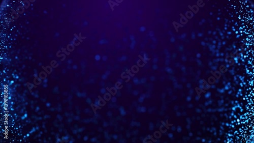 3d render Blue glow particles float in viscous liquid with bokeh. Magical sparkles of light form abstract structures. Fantastic background in 4k for festive events. Luma matte as alpha channel.