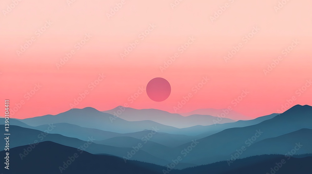Fototapeta premium Pink sunset over silhouetted mountains. (7)