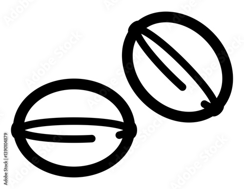 icon of rice bran oil capsules represented as soft gel pills in outline style.
