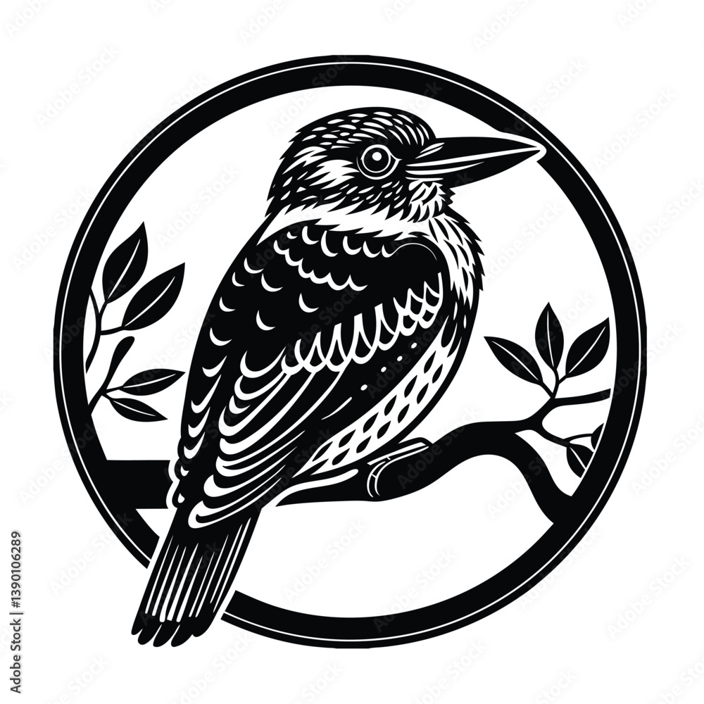 Obraz premium A bird on a brunch black and white color silhouette vector