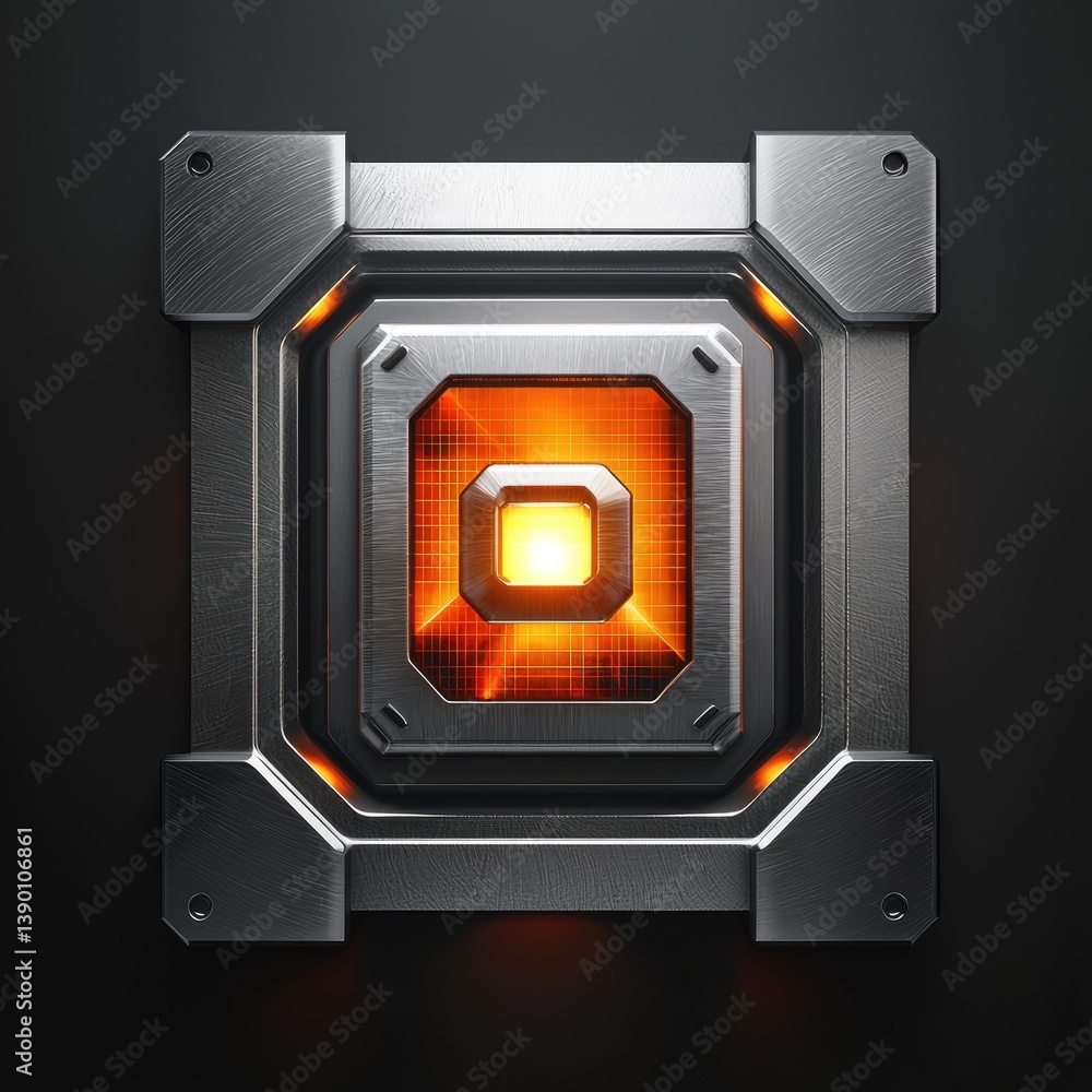 Fototapeta premium Futuristic metallic box with glowing center