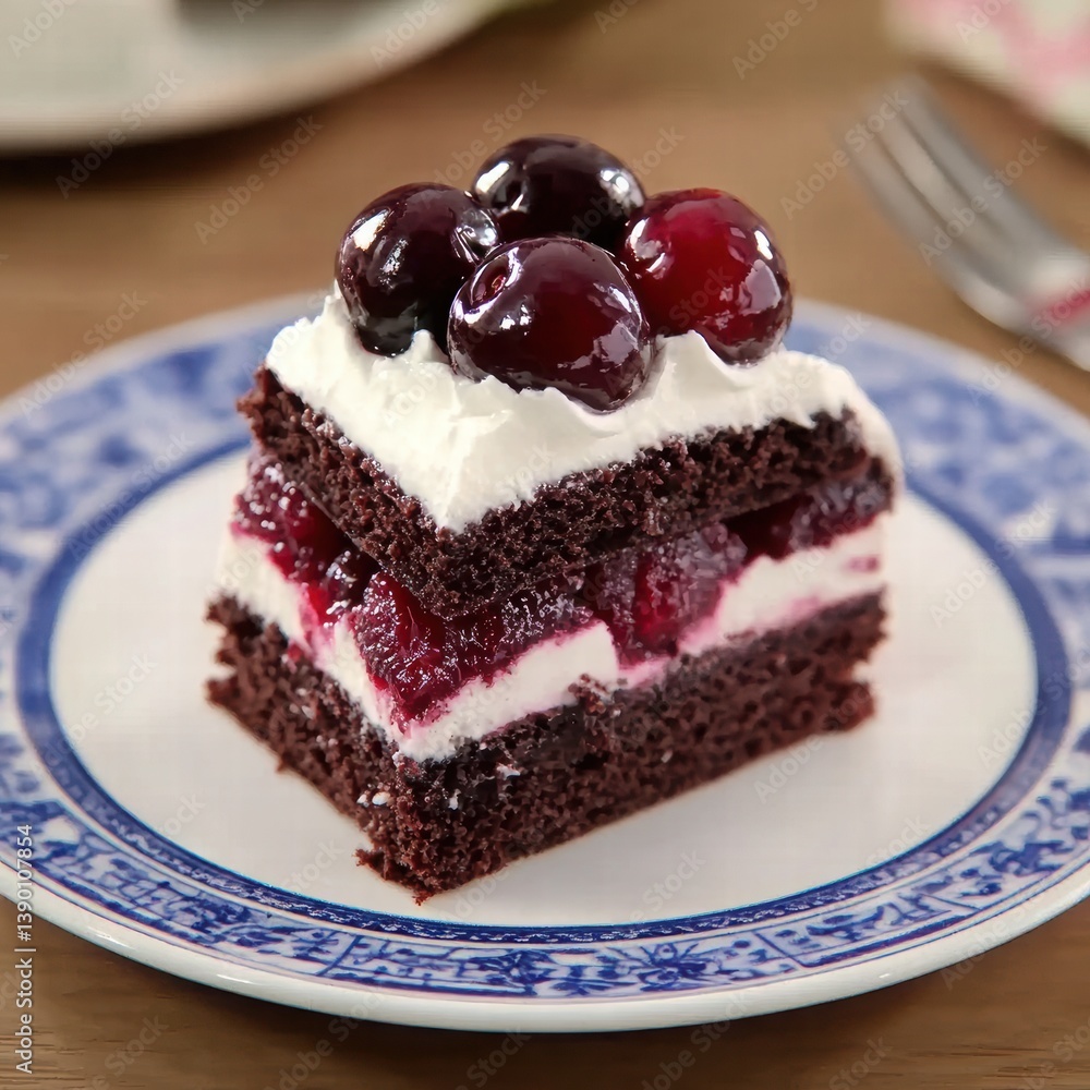 Delightful Chocolate Layer Cake with Cream and Cherry Topping Delightful Chocolate Layer Cake with Cream and Cherry Topping
