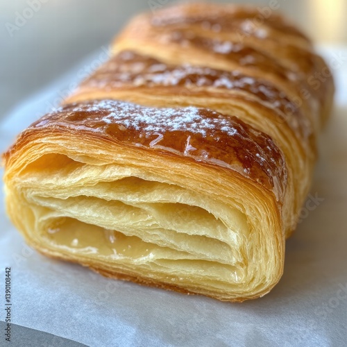 Flaky and Golden Pastry with Layers and Sweet Filling on Plate