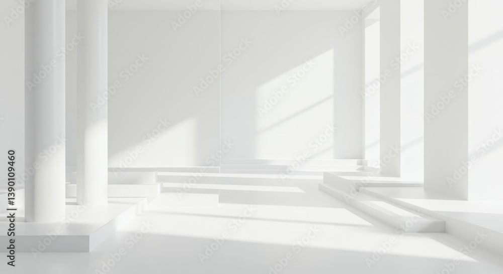 Fototapeta premium Sunlit Minimalist White Architecture Interior Design