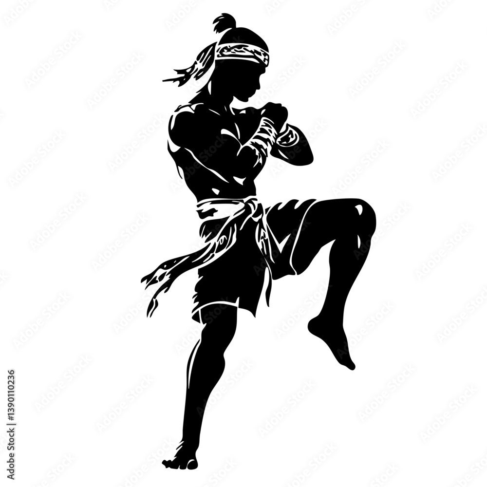 Fototapeta premium Traditional Martial Warrior logo illustration – Silhouette of a Combat-Ready Fighter