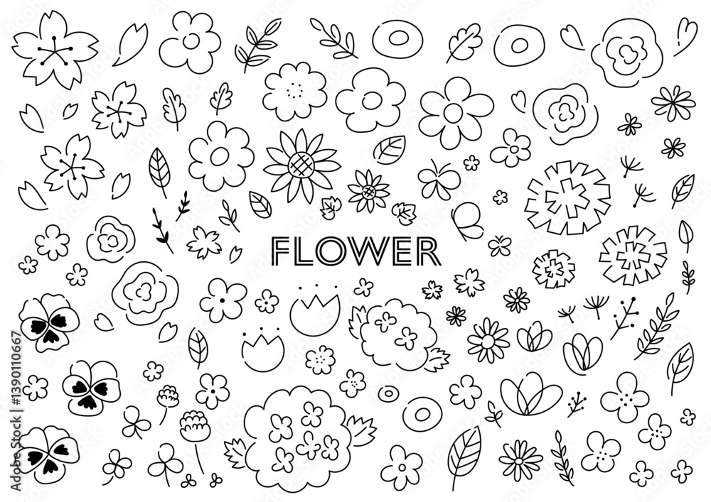 Obraz premium 花の手描きイラストセット