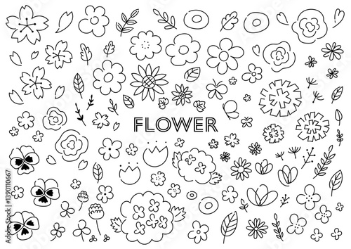 花の手描きイラストセット