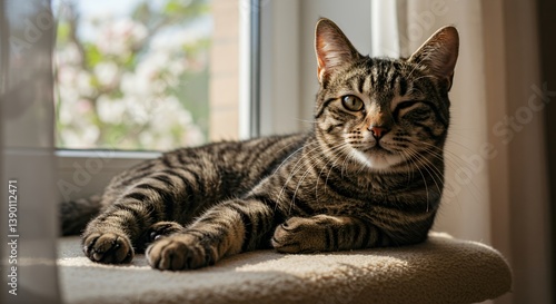 Wallpaper Mural Playful One-Eyed Tabby Cat Winking on Sunlit Windowsill Torontodigital.ca