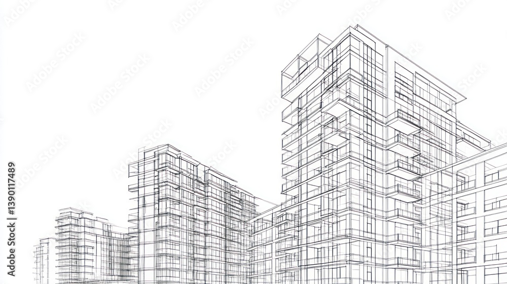 Fototapeta premium Architectural Design Sketch of Modern Buildings