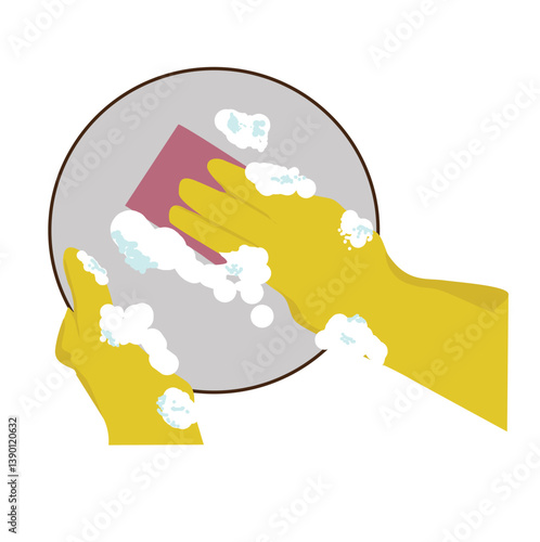 protective gloves with sponge and soap.Hands wash dish concept.