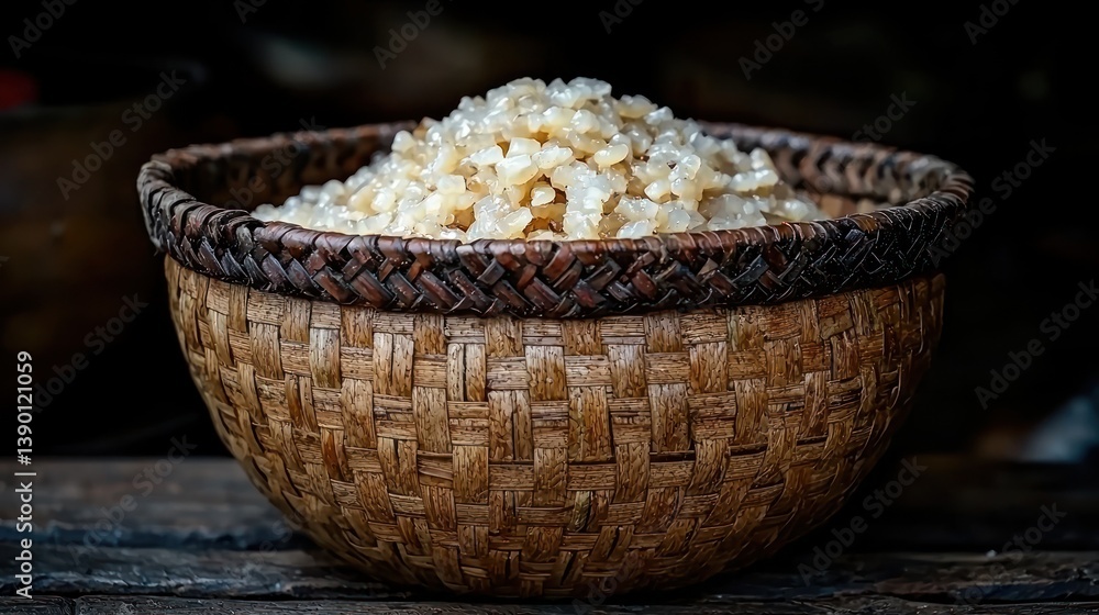 Brown rice in woven bowl Brown rice in woven bowl