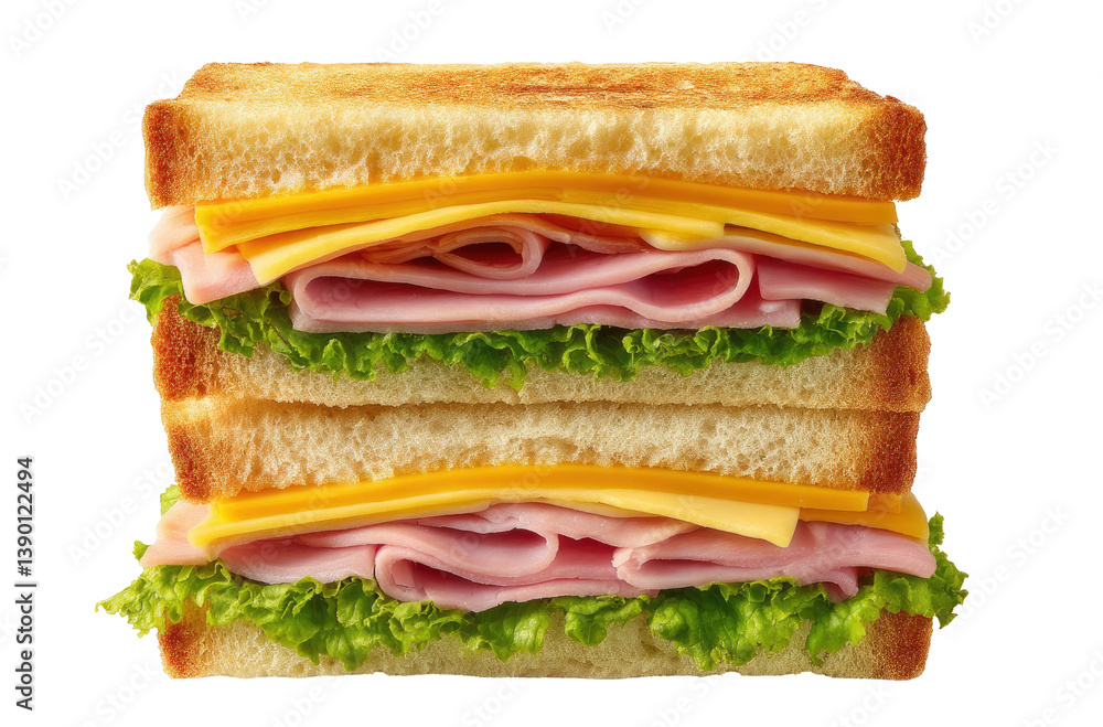 Close-up of a delicious ham and cheese sandwich on transparent background Close-up of a delicious ham and cheese sandwich on transparent background