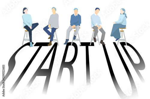 Clip art of startup - businessperson sitting on a chair - white background Illustrationスタートアップのイメージイラストー椅子に座るビジネスパーソンー白バックイラスト素材