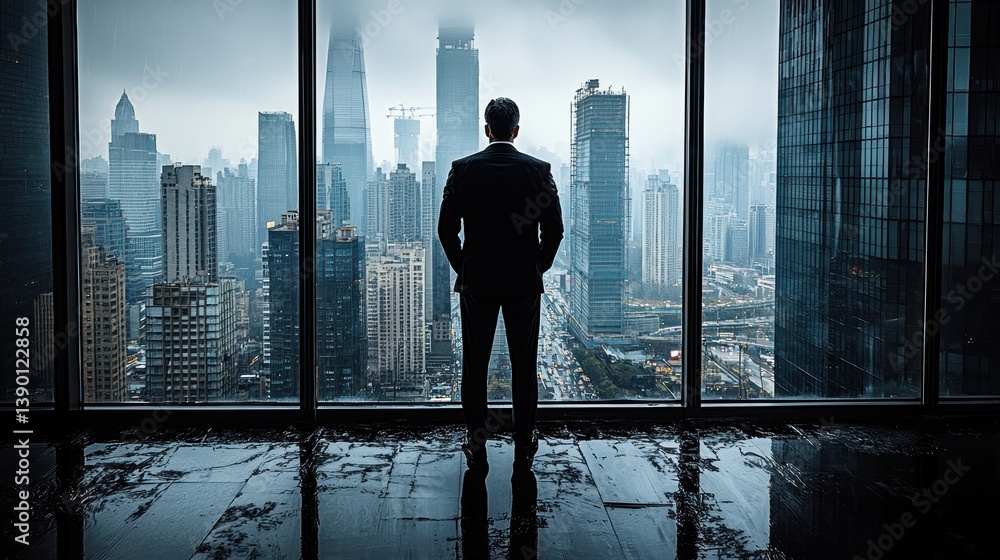 Fototapeta premium Businessman gazing at cityscape