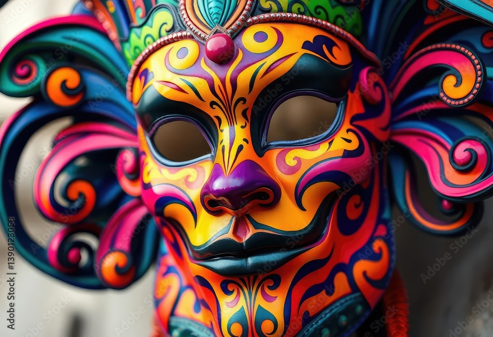 Vibrant face, ornate carnival mask, swirling patterns, bold colors, face, show Vibrant face, ornate carnival mask, swirling patterns, bold colors, face, show