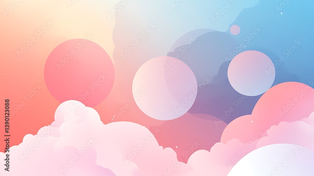 Pastel sky with floating planets and soft clouds. Pastel sky with floating planets and soft clouds.