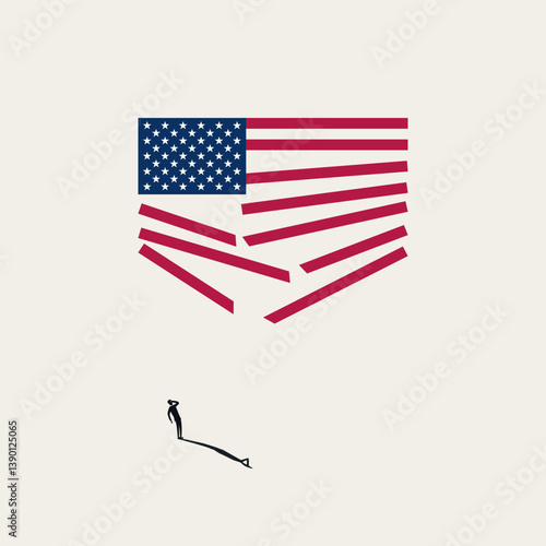 United States of America Flag breaking up, vector concept. Symbol of chaos, depression, crash. Minimal design eps10 illustration.