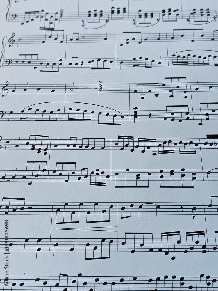 Naklejka premium Musical sheet displaying intricate notation for composition and performance