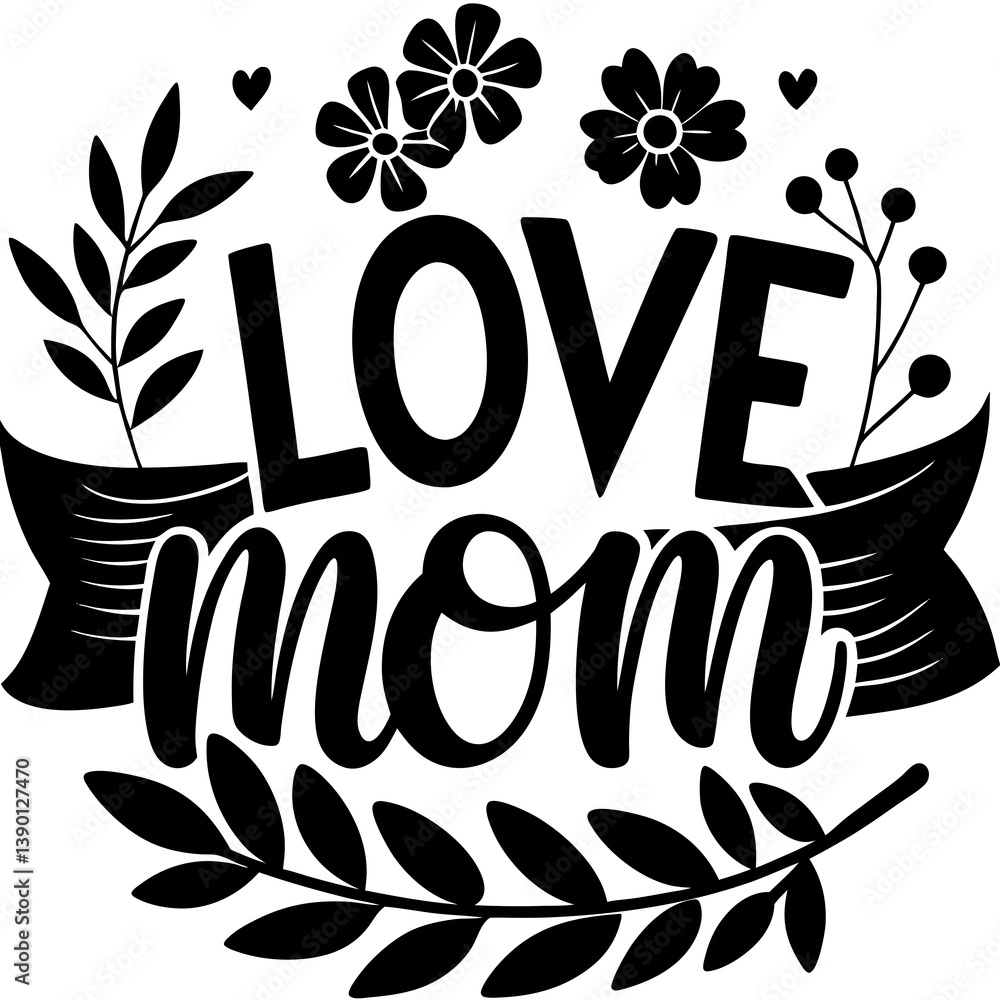 Obraz premium Happy mothers day calligraphy, floral text on white background