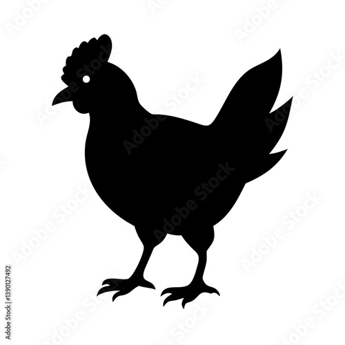 black Chicken icon silhouette illustration.A clean, solid black silhouette of a chicken, perfect for representing farm life, poultry, or agriculture.