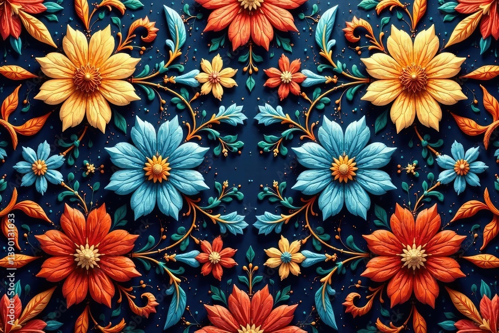 Intricate floral textile design, repeating motif , digital, summer, repeat Intricate floral textile design, repeating motif , digital, summer, repeat