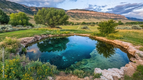 Serene Natural Spring with Clear Water and Scenic Mountain View