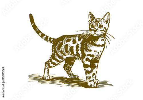 Bengal Cat Hand Drawn Illustration Sketch Vector Isolated for Graphic Resource