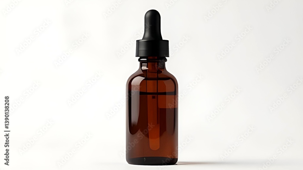 Serum bottle mock up with a dropper cap, dark brown glass. Light background. Skincare and hydration concept Serum bottle mock up with a dropper cap, dark brown glass. Light background. Skincare and hydration concept