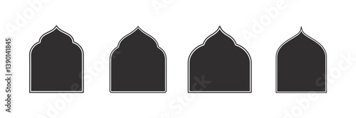 Set of black and white vector silhouettes of Islamic window	