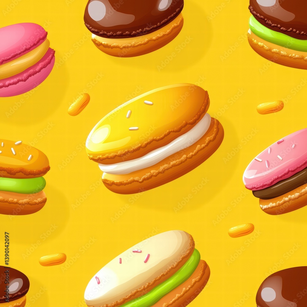 Colorful Macarons on Bright Yellow Background for Dessert Lovers