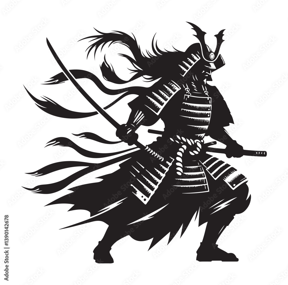 Samurai Silhouette vector isolated on white background stock illustration. Samurai Silhouette vector isolated on white background stock illustration.