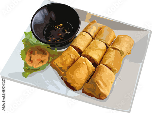 Fried spring rolls in plate food appetizer
