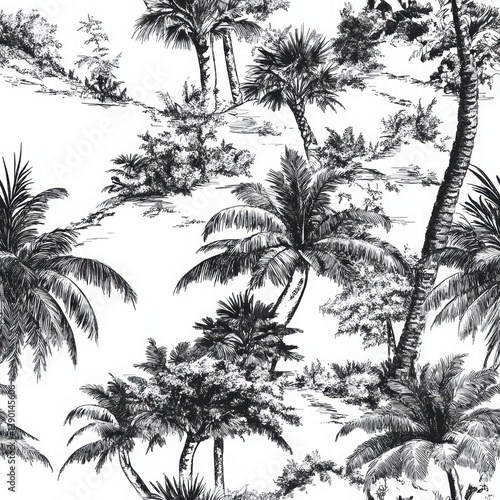 Tropical Palm Trees Pattern in Black and White for Background Design