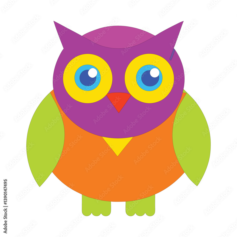 Obraz premium Simple Funny Owl Vector Illustration on White Background – Cute Minimal Bird Art Design