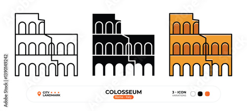 Colosseum Line Icon. Rome,Italy Landmark, Silhouette, Color Vector, Editable Stroke.