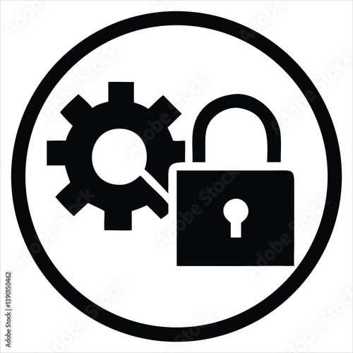 Lock with Wrench and Gear Icon for Equipment Lockout in High-Contrast Circular or Square Frame

