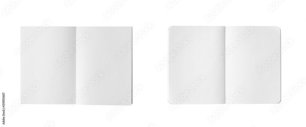 Two white notebook clippings: one square-cut and one rounded-corner, captured from a direct overhead angle Two white notebook clippings: one square-cut and one rounded-corner, captured from a direct overhead angle