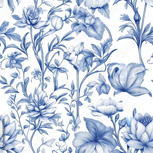 Obraz na płótnie Elegant Blue Floral Pattern with Intricate Botanical Designs w salonie
