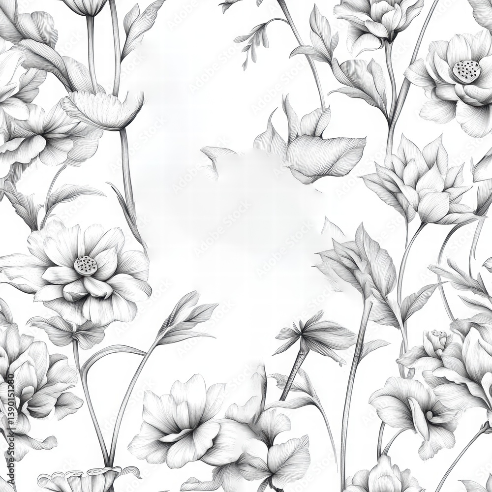 Elegant Hand-Drawn Floral Illustration on White Background