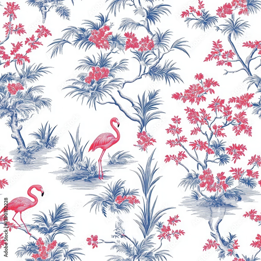 Elegant Floral and Flamingo Pattern Design for Interior Decor