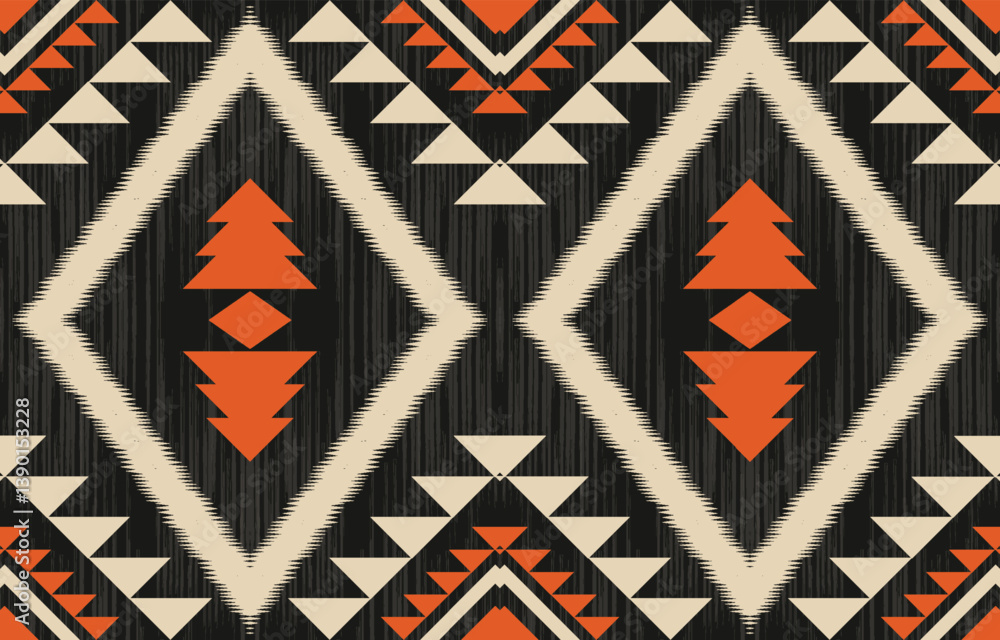 Fototapeta premium Geometric ethnic Native American tribal patterns, featuring Aztec and Navajo motifs, create a seamless decorative texture. Design for background ,curtain, carpet, clothing, wrapping, Batik.