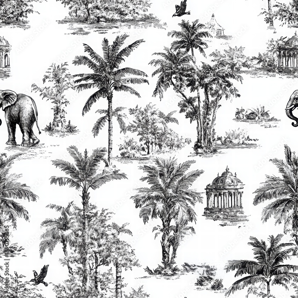 Tropical Jungle Patterns with Animals and Exotic Plant Life