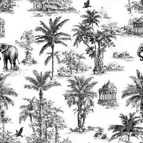 Obraz na płótnie Tropical Jungle Patterns with Animals and Exotic Plant Life w salonie