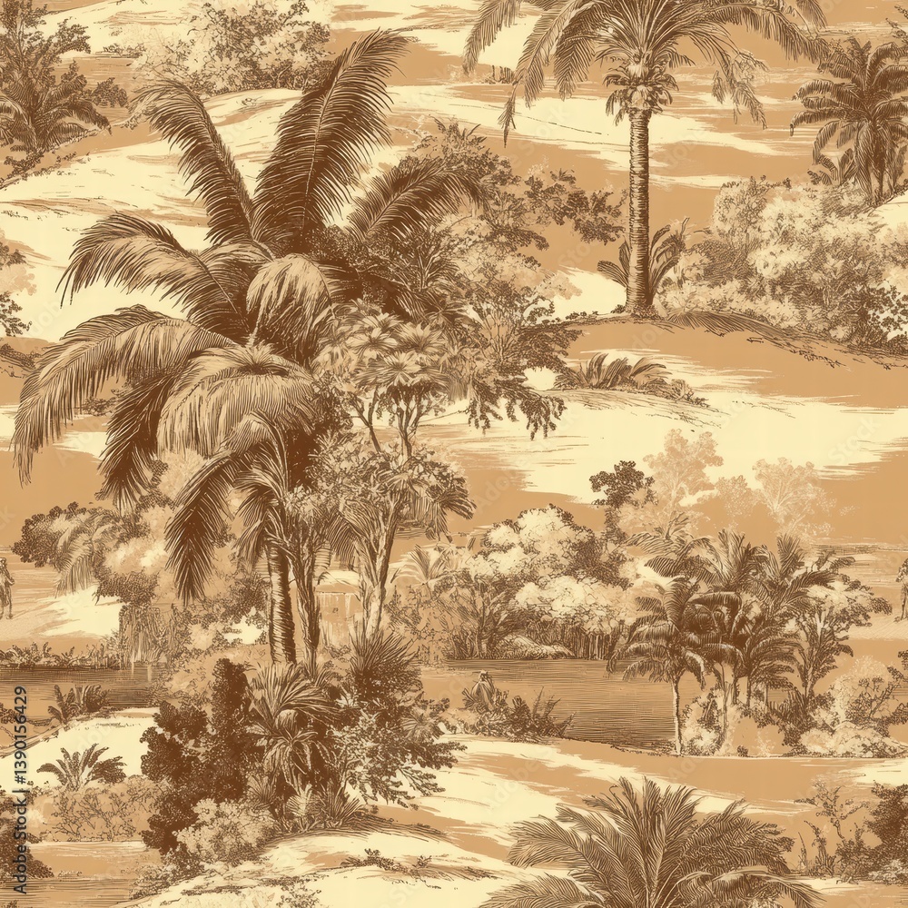 Tropical Landscape with Lush Vegetation and Elegant Palm Trees