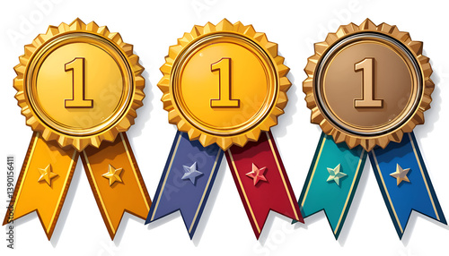 gold silver and bronze medal with isolated on transparents on background