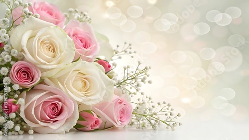 Beautiful pink and white roses flower bouquet romantic background