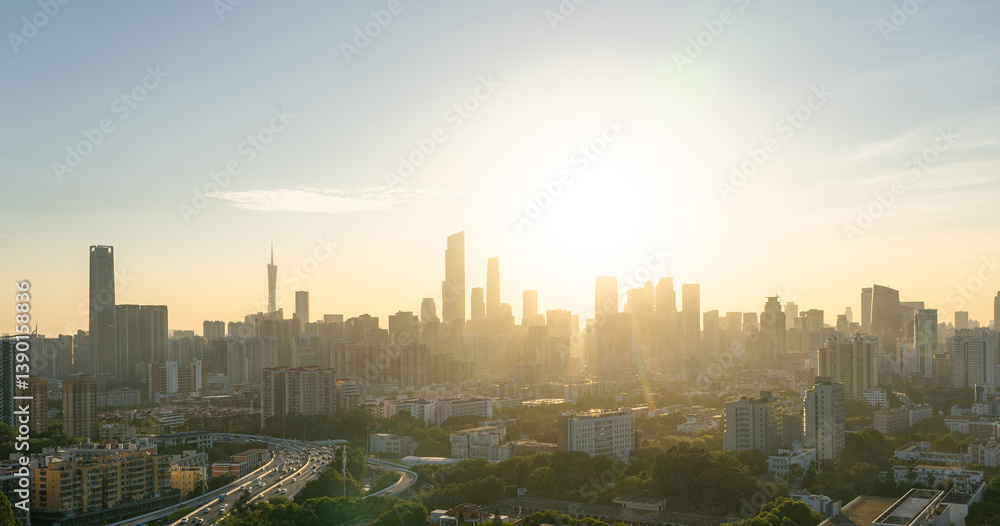 Fototapeta premium Guangzhou, China Zhujiang New Town CBD city skyline at dusk
