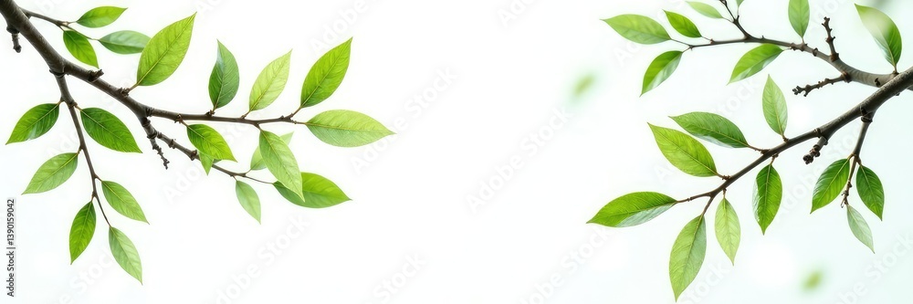 Fototapeta premium Isolated branches with foliage on white background, organic, white