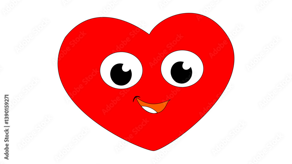 red heart cartoon, heart with smile and eyes on white background red heart cartoon, heart with smile and eyes on white background